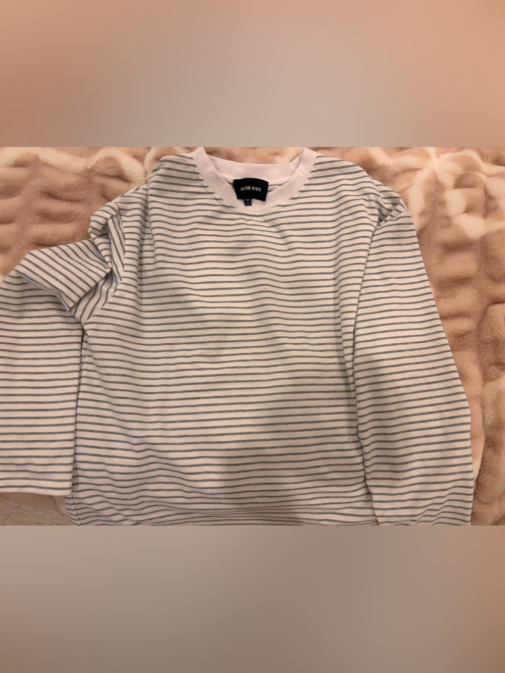 Striped Crewneck Tee - White with Grey Stripes